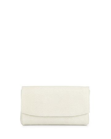 June Lizard-embossed Leather Flap-top Clutch Bag, White