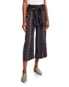 Patterned Wide-leg Tie-front Cropped Pants