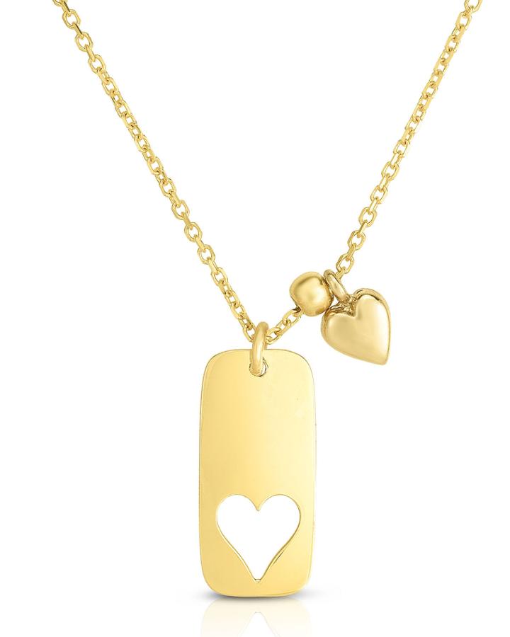 14k Italian Cutout Heart Tag Necklace