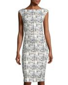 V-back Butterfly-print Sheath Dress, Ivory