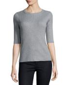 Half-sleeve Ribbed Sweater, Medium Heather Gray