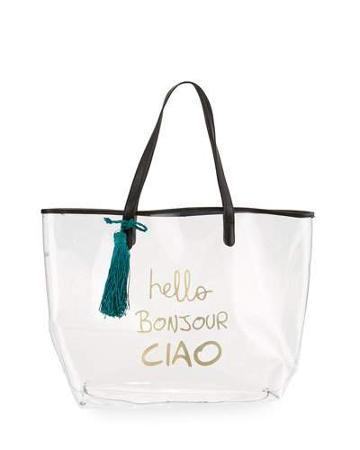 Clear Hellos Print Tote Bag, Black