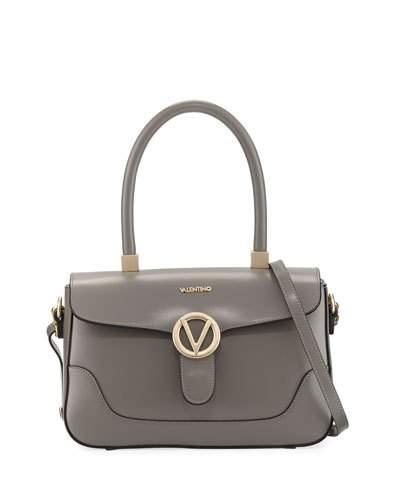 Gaele Smooth Leather Satchel Bag, Gray