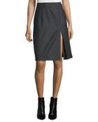 Front-slit Pleated Skirt, Charcoal