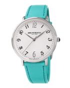 36mm Roma 1221 Leather Watch, Turquoise/steel