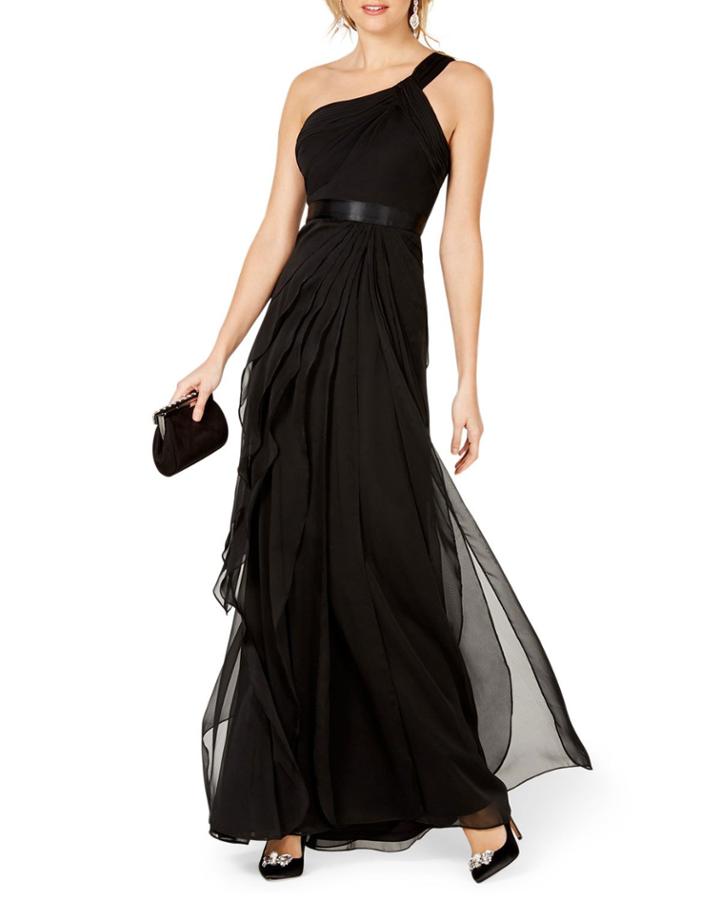 Draped One-shoulder Flutter Dress