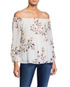 Floral Off-the-shoulder Pleated Blouse