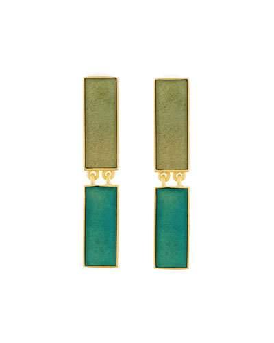 Heraldry Rectangular Aqua Resin Drop Earrings, Blue