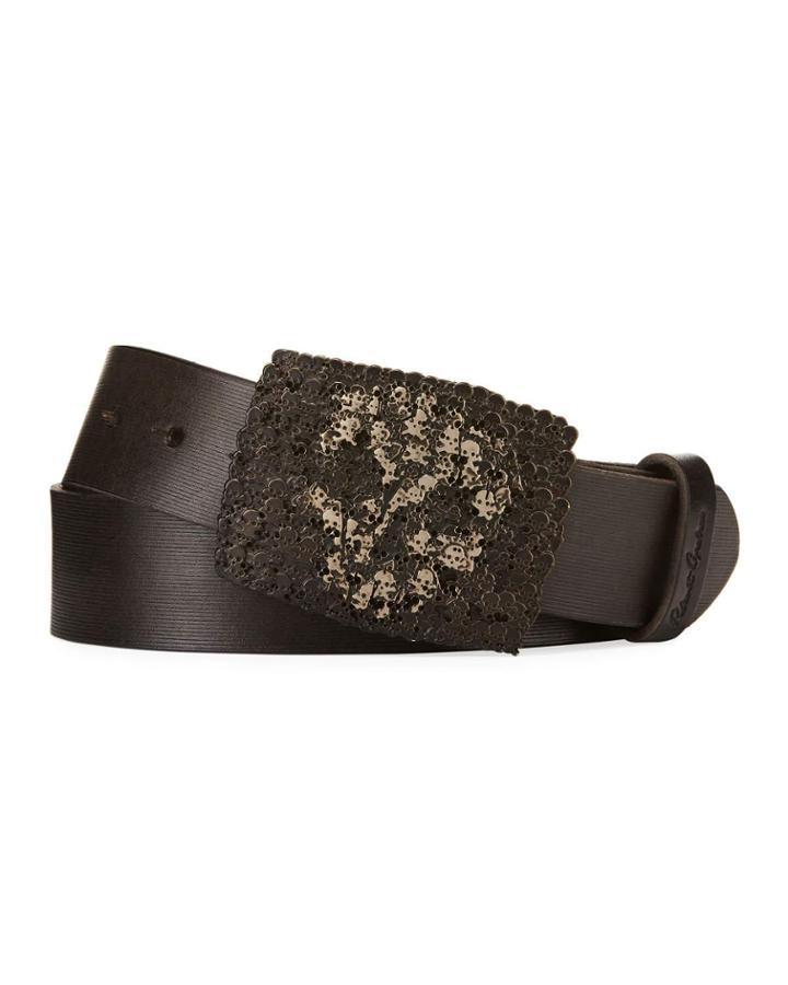 Men's Blackburn Leather Skull-buckle Belt