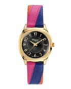 36mm Diamond-corner Watch W/ Two-tone Leather Strap, Gold/black