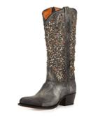 Deborah Studded Vintage Leather Boot, Gray