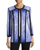 Printed 3/4-sleeve Jacket, Blue/white