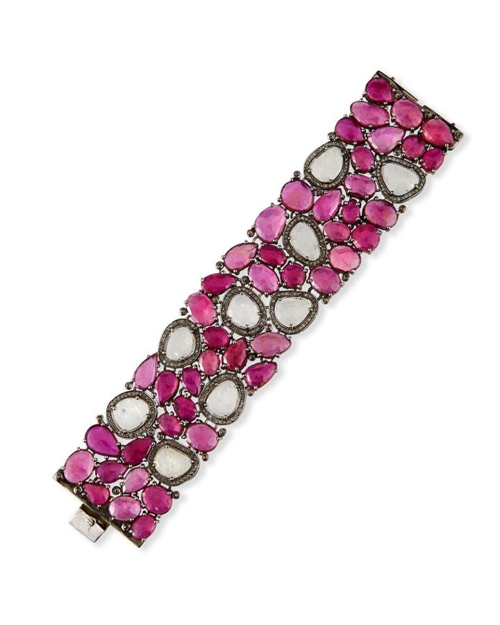 4-row Glass-filled Ruby Bracelet W/