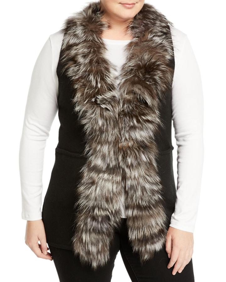 Ribbed Knit Fox-fur Trim Vest,