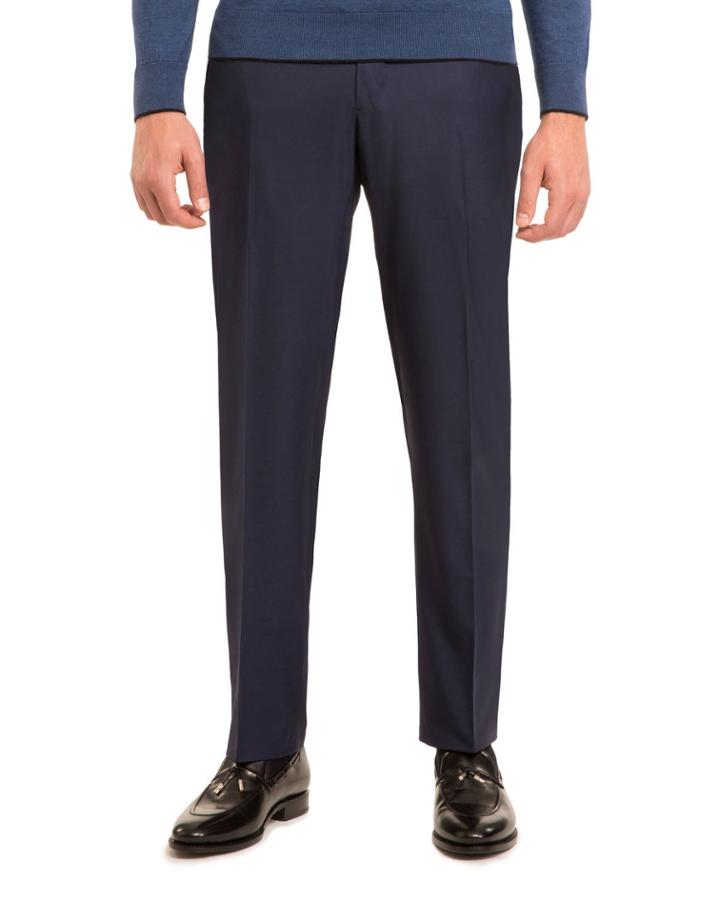 Super 160s Wool Flat-front Trousers