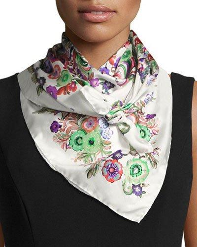 Foulard Floral-print Silk Square