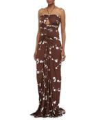 Sleeveless Cutout Ruched Gown, Nutmeg/white