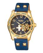 40mm Gravesend Puzzle Watch W/ Leather Strap, Navy Blue