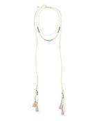 Long Beaded Layered Lariat Necklace, Peach