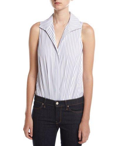 Striped Poplin Bodysuit, White