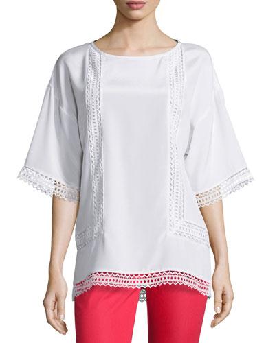 Lace-trim Half-sleeve Top