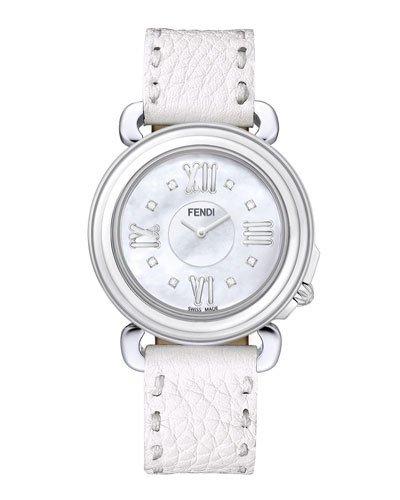37mm Selleria Diamond Leather Watch, White