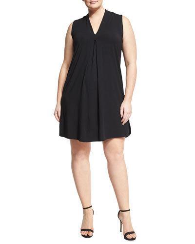 Tara Pleated-front A-line Dress, Black,