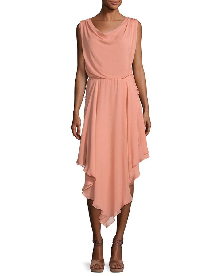Anastasia Draped Chiffon Dress W/ Asymmetric Hem