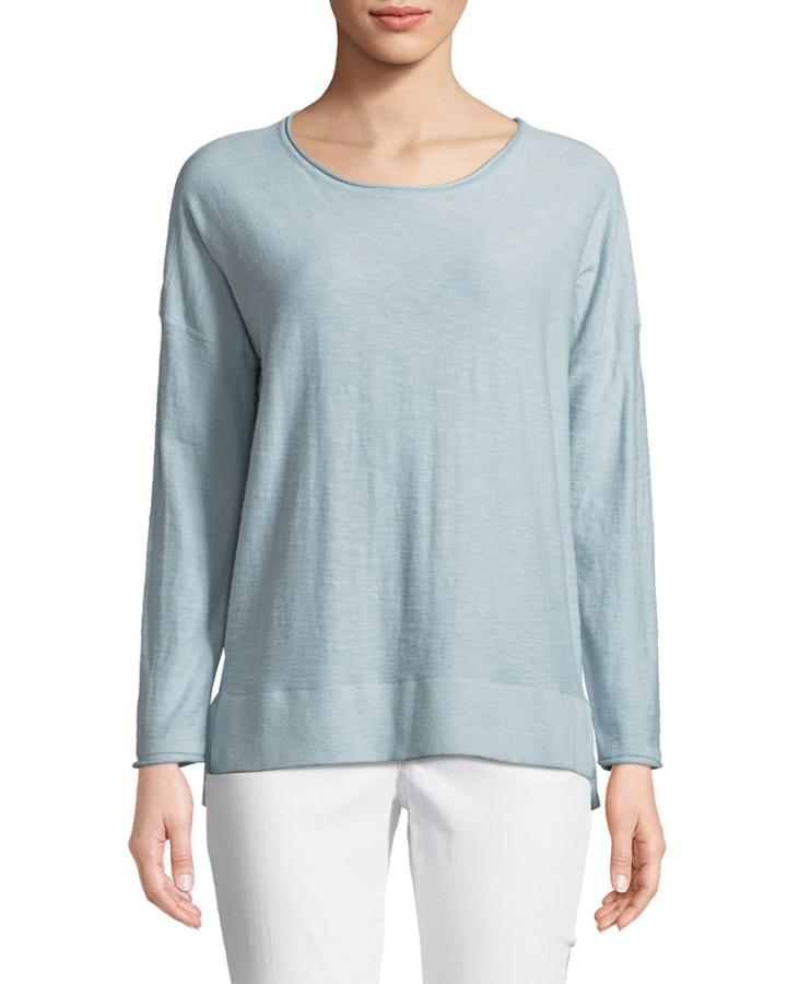 Slub-knit Pullover High-low Tee