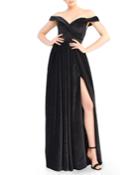 Off-the-shoulder Dotted Velvet Gown