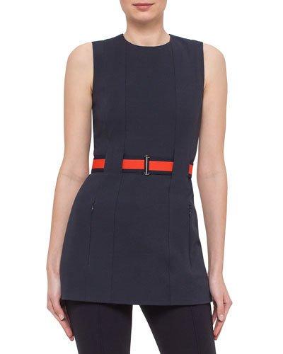 Sleeveless Belted Jersey Tunic, Navy