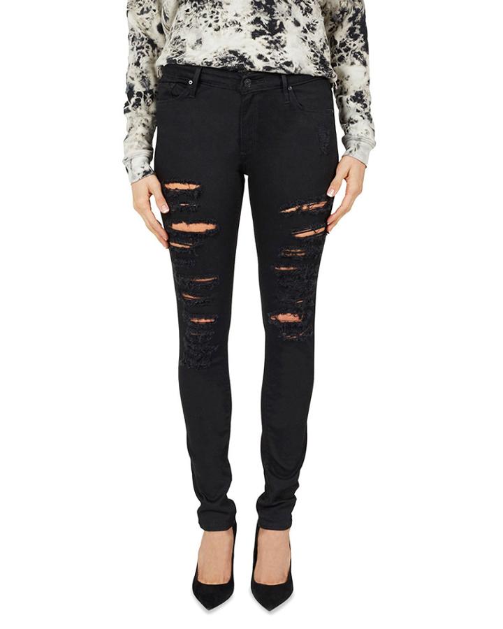 Jude Distressed Mid-rise Skinny Jeans, Black