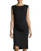 Gathered Knit Midi Dress, Black