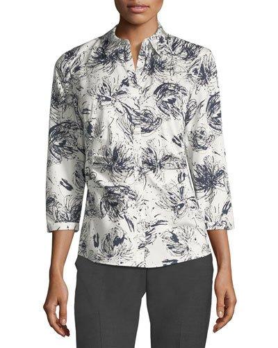 Leigh 3/4-sleeve Ruched Printed Blouse