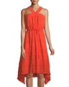 Sleeveless Plisse Stretch-cotton Dress