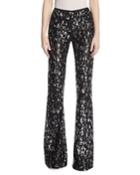 Sequined Leopard Tulle Flare-leg Pants