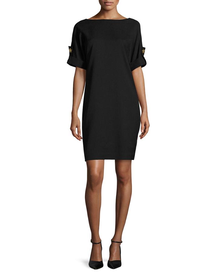 Short-sleeve Stretch Jersey Cocktail Dress, Black