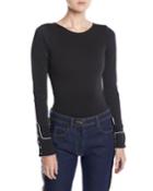 Crewneck Long-sleeve Bodysuit W/ Western Piping