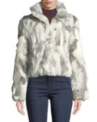 Cropped Textured Rabbit Fur Coat