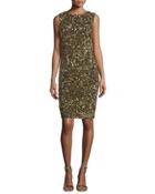 Sleeveless Sequin Cowl-back Cocktail Dress, Gold