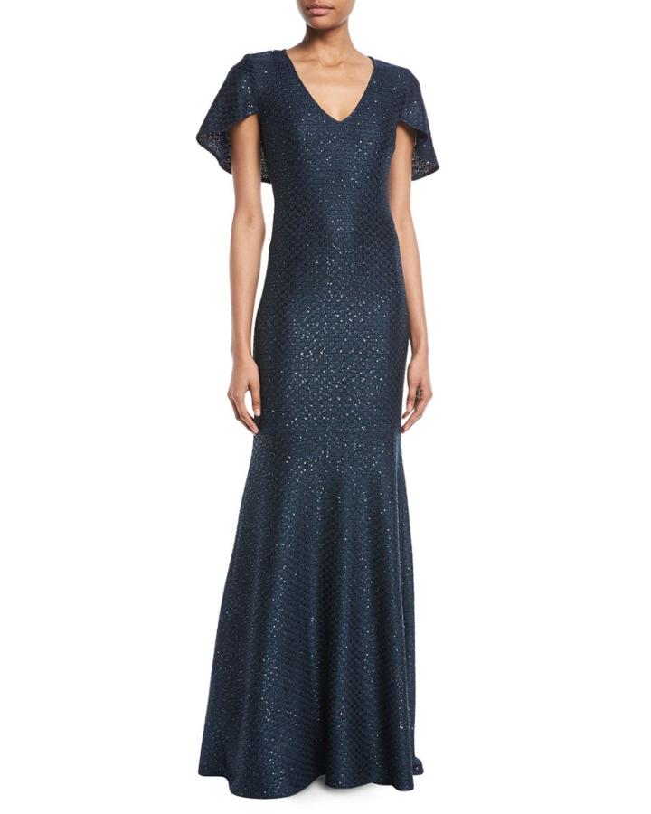 Shimmer Sequined V-neck Cape Gown