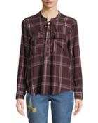 Zola Lace-up Plaid Long-sleeve Top