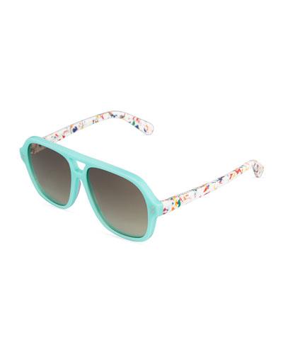 Two-tone Square Plastic Sunglasses, Turquoise