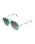 Two-tone Square Plastic Sunglasses, Turquoise