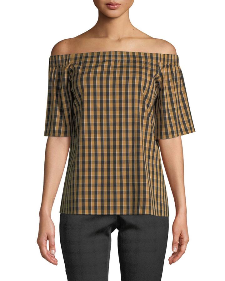 Livvy Off-the-shoulder Plaid Blouse