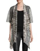 Mixed-print Open-front Cardigan, Gray