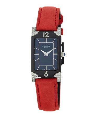 Rectangular Watch W/ Diamonds & Nylon Strap, Red/black