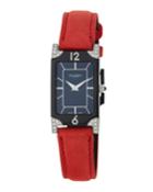 Rectangular Watch W/ Diamonds & Nylon Strap, Red/black