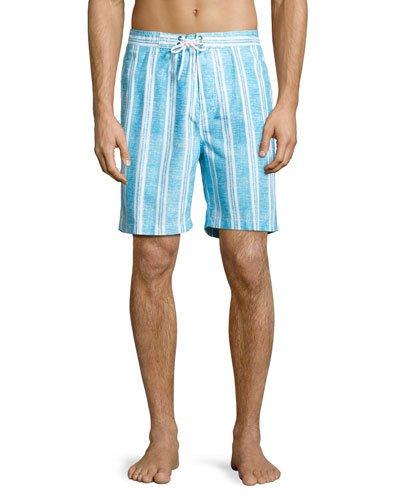 Striped Swami Swim Trunks, Blue Pattern