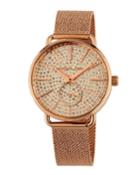 36mm Portia Crystal Pave Mesh Watch, Rose Gold